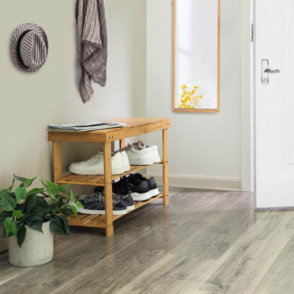 Banco de sapatos de bambu de 3 níveis, organizador de armazenamento de sapateira, 70 x 28 x 45 cm, ideal para corredor, banheiro, sala de estar e corredor LBS04N