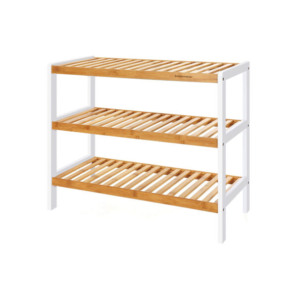 Sapateira de bambu de 3 níveis, organizador de suporte, prateleira de armazenamento, 70 x 26 x 55 cm (L x P x A), ideal para corredor, banheiro, sala de estar, quarto e corredor LBS03H - Image 5