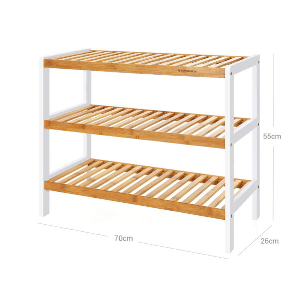 Sapateira de bambu de 3 níveis, organizador de suporte, prateleira de armazenamento, 70 x 26 x 55 cm (L x P x A), ideal para corredor, banheiro, sala de estar, quarto e corredor LBS03H - Image 4