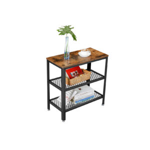 Mesa lateral, mesa de canto, mesa decorativa com 2 prateleiras de malha, corredor, sala de estar, quarto, escritório, estreita, estável, economia de espaço, fácil montagem, design industrial, marrom rústico LET33BX