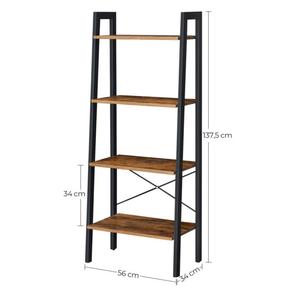 Prateleira de escada VASAGLE, estante de livros, rack de armazenamento industrial de 4 camadas para sala de estar, quarto, cozinha, marrom rústico e preto LLS44X - Image 5