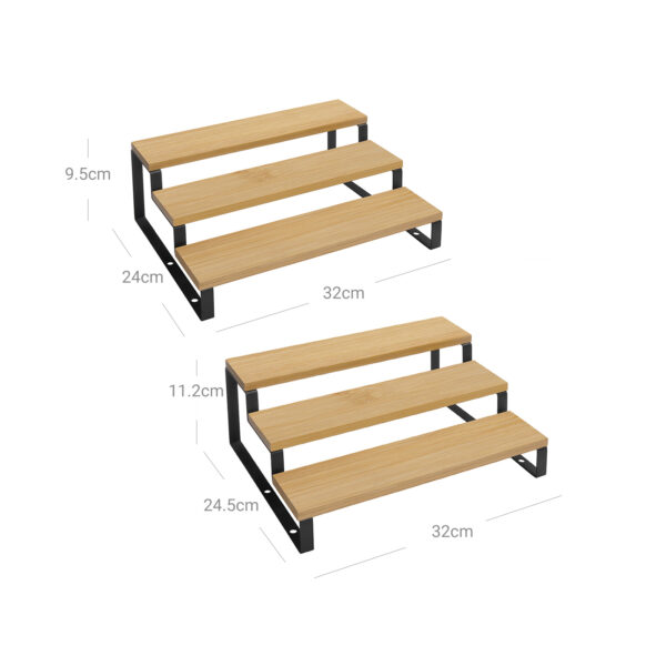 SONGMICS Spice Rack, conjunto de 2 organizadores de prateleiras de armário, suporte de especiarias extensível de 3 camadas, bambu, empilhável, para despensa, armário, bancada, natural e preto KCS016N01 - Image 7