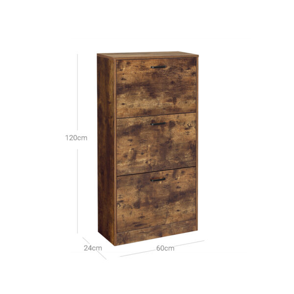 Sapateira com 3 portas basculantes, armário de armazenamento de madeira com 3 níveis, perfeito para entrada estreita, corredor, sala de estar, quarto, 60 x 24 x 120 cm (C x L x A), marrom rústico LBC030X01 - Image 5