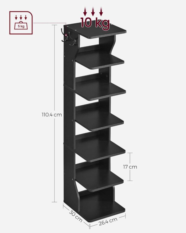 Slim Shoe Rack, organizador estreito para armazenamento de sapatos, suporte para sapatos de 6 camadas, para espaços pequenos, corredor, vestiário, preto - Image 3