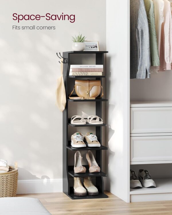 Slim Shoe Rack, organizador estreito para armazenamento de sapatos, suporte para sapatos de 6 camadas, para espaços pequenos, corredor, vestiário, preto - Image 5