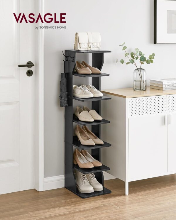 Slim Shoe Rack, organizador estreito para armazenamento de sapatos, suporte para sapatos de 6 camadas, para espaços pequenos, corredor, vestiário, preto