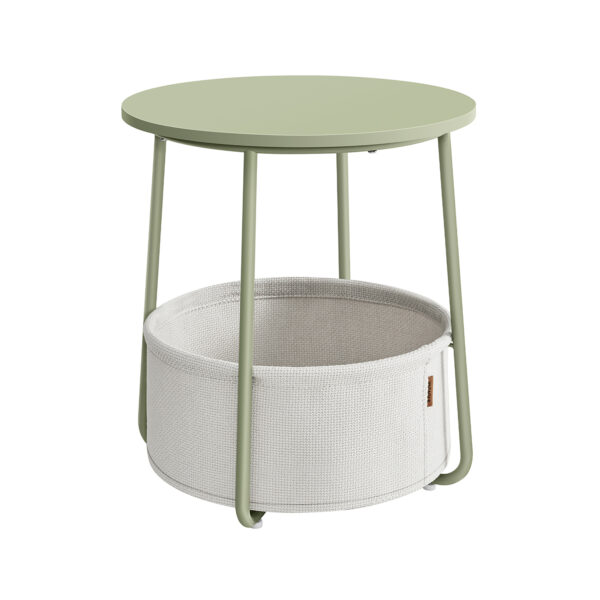 Mesa lateral redonda pequena, mesa de cabeceira moderna com cesto de tecido, mesa de cabeceira para sala de estar, quarto, verde louro e branco creme LET223C69 - Image 7