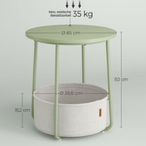 Mesa lateral redonda pequena, mesa de cabeceira moderna com cesto de tecido, mesa de cabeceira para sala de estar, quarto, verde louro e branco creme LET223C69