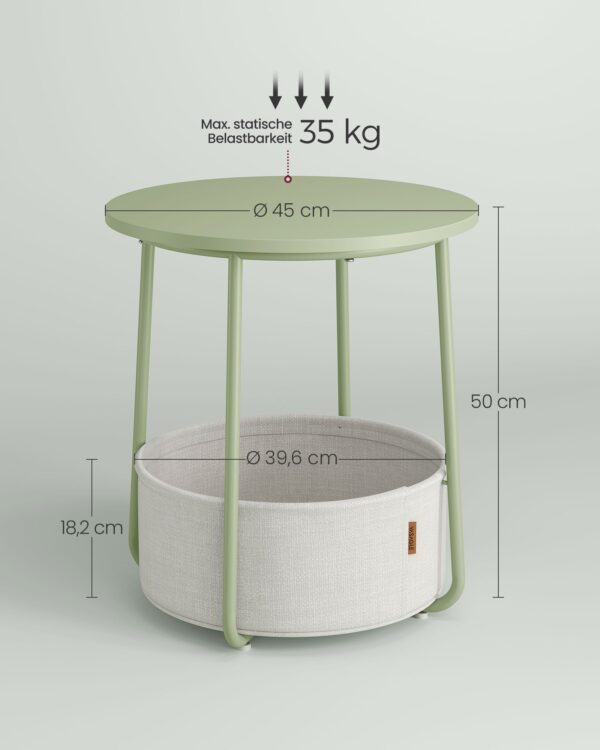 Mesa lateral redonda pequena, mesa de cabeceira moderna com cesto de tecido, mesa de cabeceira para sala de estar, quarto, verde louro e branco creme LET223C69 - Image 2