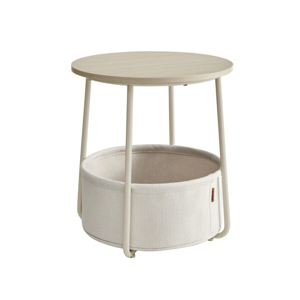 Mesa de centro redonda pequena, mesa lateral com cesto de tecido, armazenamento para sala de estar, quarto, mesa de cabeceira, estilo moderno, branco creme LET223K67 - Image 9