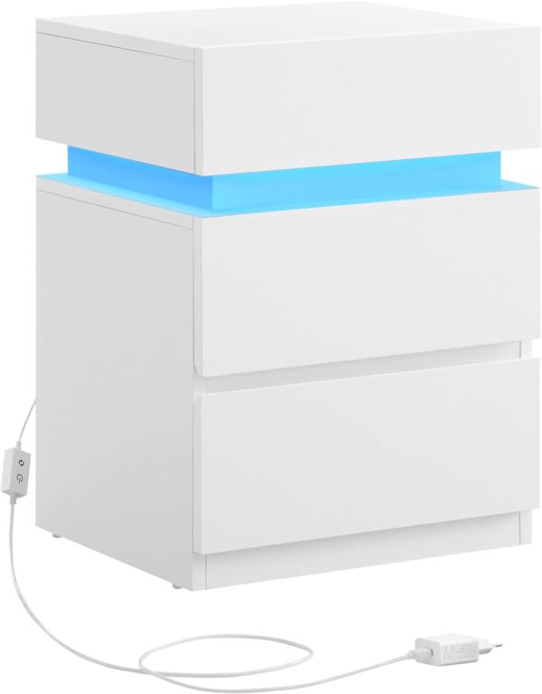 Mesa de cabeceira VASAGLE, com faixa de LED multicolorida ajustável, 3 gavetas, mesa lateral de estilo moderno, 35 x 40 x 55 cm, branco LET630T10 - Image 3