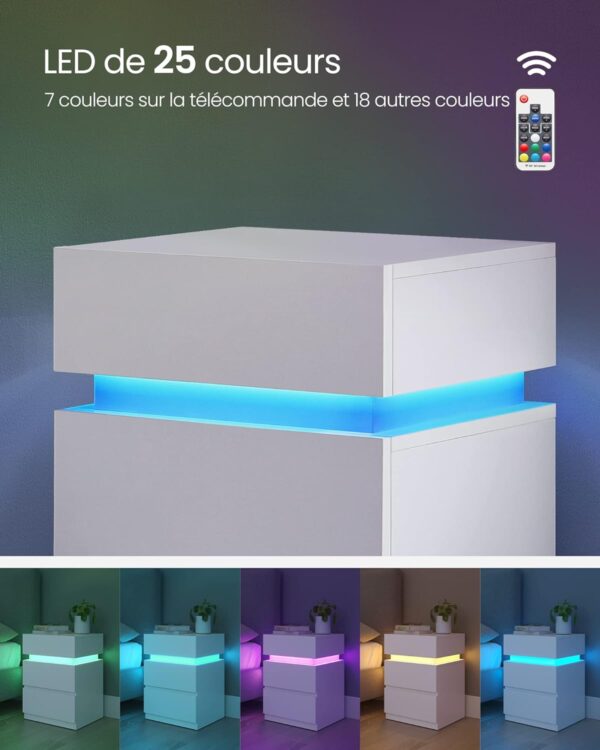 Mesa de cabeceira VASAGLE, com faixa de LED multicolorida ajustável, 3 gavetas, mesa lateral de estilo moderno, 35 x 40 x 55 cm, branco LET630T10 - Image 5