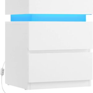 Mesa de cabeceira VASAGLE, com faixa de LED multicolorida ajustável, 3 gavetas, mesa lateral de estilo moderno, 35 x 40 x 55 cm, branco LET630T10