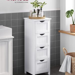 VASAGLE LHC40W, Móvel de casa de banho com 4 gavetas, cómoda, 30 x 30 x 82 cm, para sala de estar, cozinha e corredor, economizador de espaço, branco