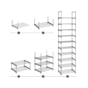 Sapateira, Organizador de sapatos de metal com 10 níveis, Design personalizável, Estrutura de metal, Prateleira que economiza espaço, para vestiário, Corredor, 30 x 45 x 174 cm, Cinza LSA025G02