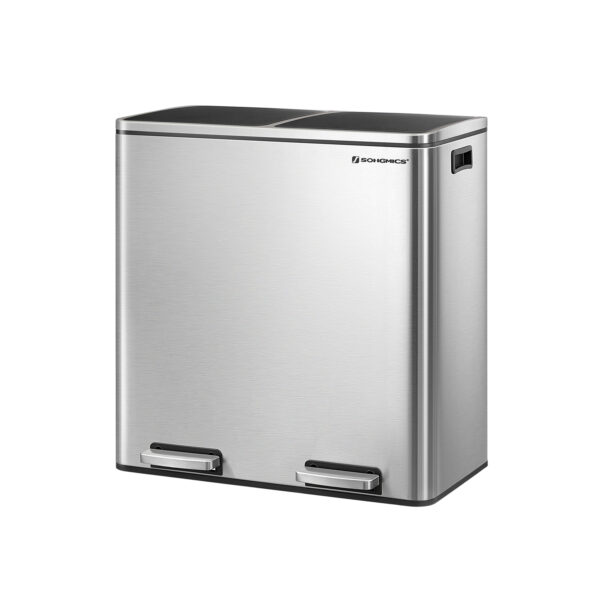 Lixeira Dupla, 2 x 30 L Lixeira de Cozinha com Compartimento Duplo e 15 Sacos de Lixo, Lixeira de Pedal de Metal com Baldes Internos de Plástico e Tampas, Fechamento Suave, Selo de Odores, Prata e Preto LTB60NL - Image 2