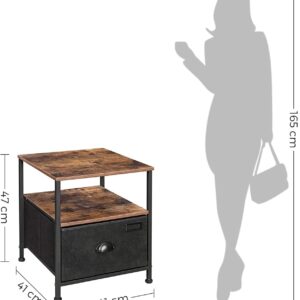 Mesa de cabeceira, mesa de cabeceira com armazenamento, cômoda de gaveta de tecido, mesa lateral com 2 prateleiras, estilo industrial, para sala de estar, quarto, marrom rústico e preto LVT02H