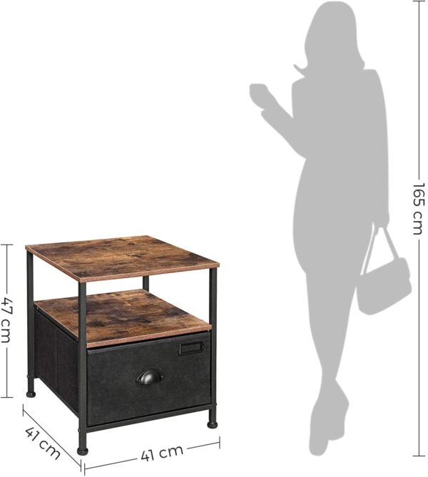 Mesa de cabeceira, mesa de cabeceira com armazenamento, cômoda de gaveta de tecido, mesa lateral com 2 prateleiras, estilo industrial, para sala de estar, quarto, marrom rústico e preto LVT02H - Image 2