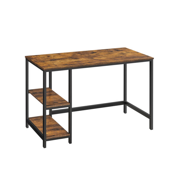 Mesa de computador VASAGLE, escrivaninha com 2 prateleiras à esquerda ou à direita, mesa de trabalho para escritório, sala de estar, estrutura de aço, industrial, marrom rústico e preto LWD47X - Image 4