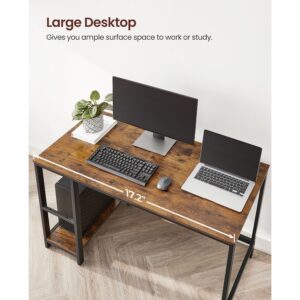 Mesa de computador VASAGLE, escrivaninha com 2 prateleiras à esquerda ou à direita, mesa de trabalho para escritório, sala de estar, estrutura de aço, industrial, marrom rústico e preto LWD47X