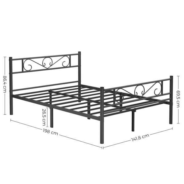 Cama de casal Estrutura de cama de metal, serve para colchão de 140 x 190 cm, para adultos, crianças, sem necessidade de molas, montagem simples, para espaços pequenos, preto RMB063B01 - Image 8