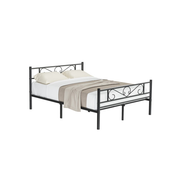 Cama de casal Estrutura de cama de metal, serve para colchão de 140 x 190 cm, para adultos, crianças, sem necessidade de molas, montagem simples, para espaços pequenos, preto RMB063B01 - Image 4