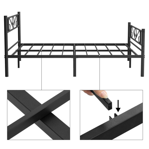 Cama de casal Estrutura de cama de metal, serve para colchão de 140 x 190 cm, para adultos, crianças, sem necessidade de molas, montagem simples, para espaços pequenos, preto RMB063B01 - Image 6