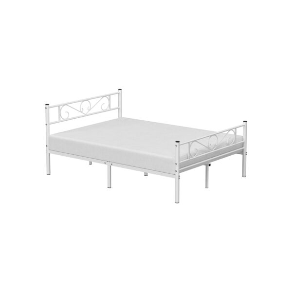 Estrutura de cama de casal Estrutura de cama de metal para colchão de 140 x 190 cm, cama de hóspedes, adultos, crianças, fácil montagem, espaços pequenos, branco - Image 7