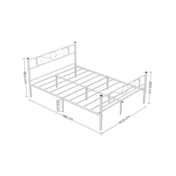 Estrutura de cama de casal Estrutura de cama de metal para colchão de 140 x 190 cm, cama de hóspedes, adultos, crianças, fácil montagem, espaços pequenos, branco - Image 6