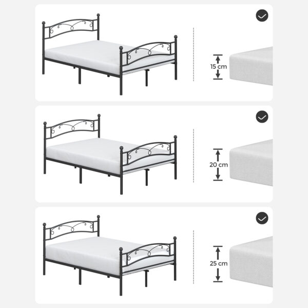 Cama de casal Estrutura de cama de metal para colchão de 140 x 190 cm Cama de hóspedes Fácil montagem Preto RMB073B01 - Image 3