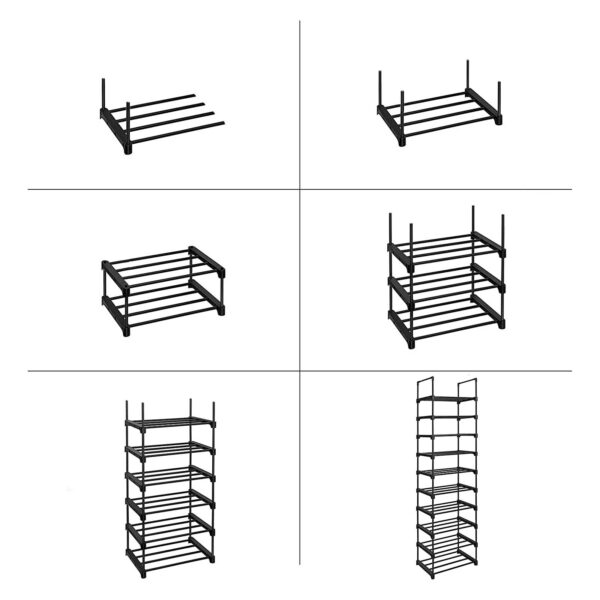 Sapateira, Organizador de sapatos de metal com 10 níveis, Design personalizável, Estrutura de metal, Prateleira que economiza espaço, para vestiário, Corredor, 30 x 45 x 174 cm, Preto LSA25BK - Image 6