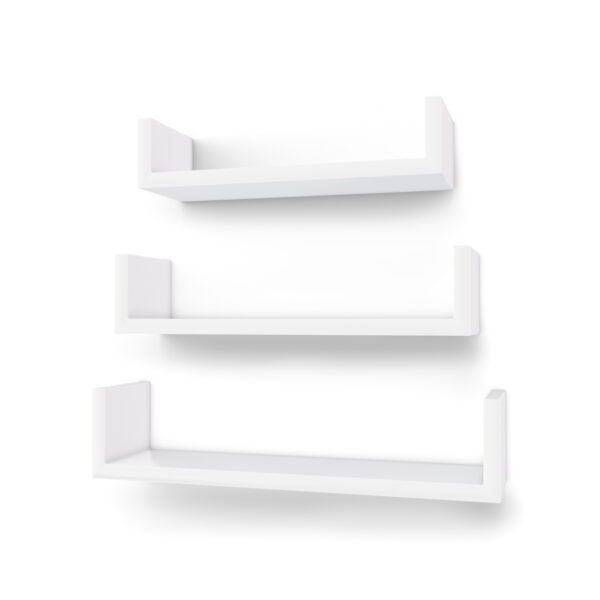 Conjunto de 3 prateleiras de parede modernas, prateleiras de armazenamento flutuantes em MDF com acabamento de alto brilho e montagem invisível, branco LWS40WT - Image 5