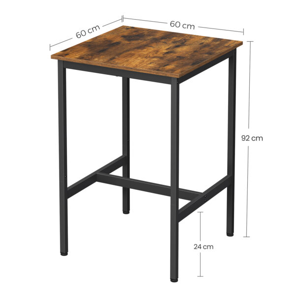 VASAGLE Breakfast Bar, Mesa de bar quadrada alta, Estrutura de aço resistente, 60 x 60 x 90 cm, Fácil montagem, para cozinha e sala de estar, Estilo industrial, Marrom rústico e preto LBT25X - Image 2