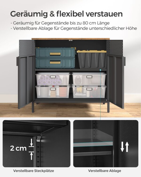 Armário de armazenamento SONGMICS, armário de chão com duas portas e fecho magnético, prateleira ajustável, estrutura de aço, estilo industrial, economia de espaço, marrom rústico e preto LSC102B01 - Image 7