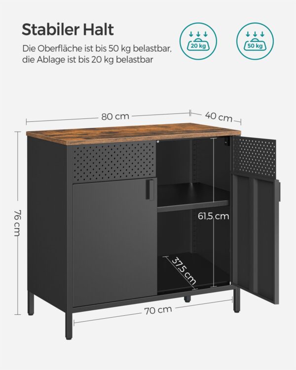 Armário de armazenamento SONGMICS, armário de chão com duas portas e fecho magnético, prateleira ajustável, estrutura de aço, estilo industrial, economia de espaço, marrom rústico e preto LSC102B01 - Image 4