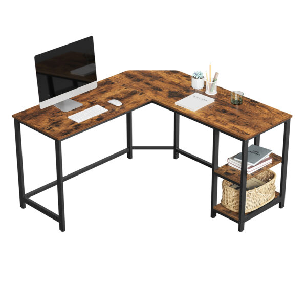 Mesa de computador VASAGLE, mesa de canto em forma de L, estação de trabalho com prateleiras para escritório em casa, economia de espaço, fácil de montar, industrial, marrom rústico e preto LWD72X - Image 2